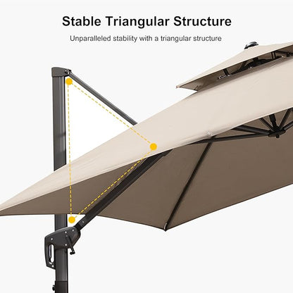 PURPLE LEAF 10 FT Cantilever Patio Umbrella Outdoor Umbrella with 220lbs Base Large Square Windproof Offset Umbrella for Pool Deck Garden, Ash Mocha