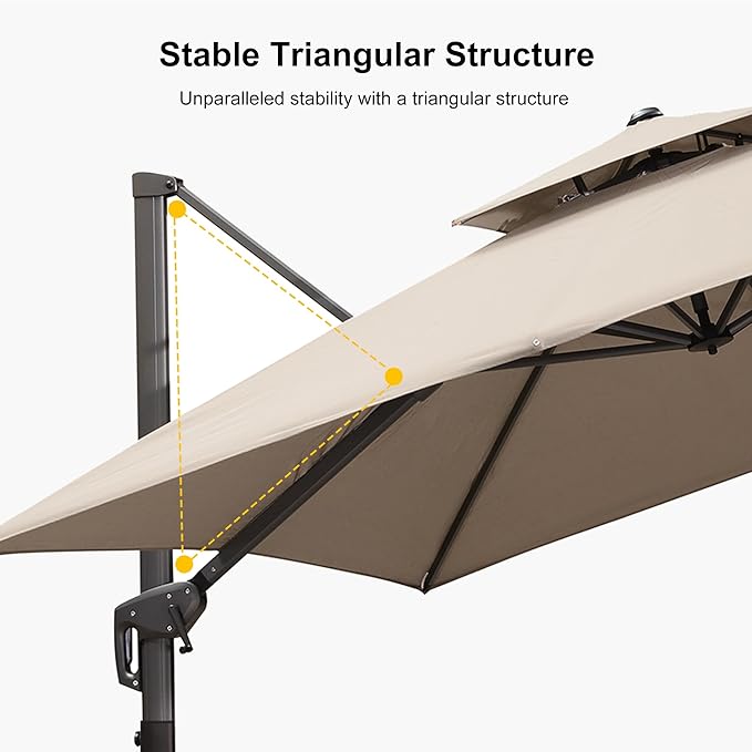 PURPLE LEAF 9' x 12' Cantilever Patio Umbrella Outdoor Umbrella with 280lbs Base Large Rectangular Windproof Offset Umbrella for Pool Deck Garden, Ash Mocha