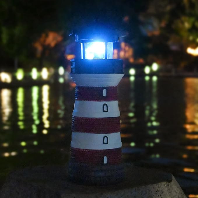 Solar Lighthouse with Rotating Beacon – Led Light House for Yard Garden Nautical Decor Lamp Outdoor Decoration Lawn Ornament Outside Statue Mother Day Gift for Mom