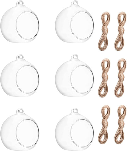 3.15"/ 8cm Hanging Tealight Candle Holder Glass Globes Air Plant Orb Glass Candlestick Lights Terrariums Candles Terrarium Vase Containers Home Decor Indoor Outdoor Garden DIY Gifts (6)