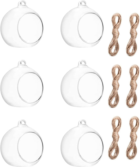 3.15"/ 8cm Hanging Tealight Candle Holder Glass Globes Air Plant Orb Glass Candlestick Lights Terrariums Candles Terrarium Vase Containers Home Decor Indoor Outdoor Garden DIY Gifts (6)