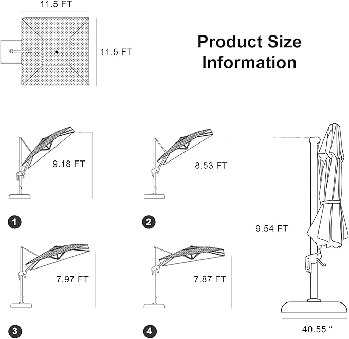 PURPLE LEAF 11.5' X 11.5' Telescopic Patio Umbrella Outdoor Cantilever Umbrella Square Up Down Lifting Offset Umbrella with 360-degree Rotation for Garden Deck Pool Patio Navy