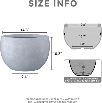 Kante 15.7" Dia Round Concrete Planter, Outdoor/Indoor Large Bowl Plant Pots with Drainage Hole and Rubber Plug for Garden Patio Balcony Home, Slate Gray