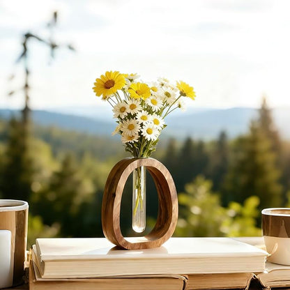 Plant Terrarium with Walnut Wooden Stand,Plant Propagation Station,Retro Propagation Vase,Hydroponics Planter for Cuttings,Greenery and Flowers,Minimalist Wooden Home and Office Décor Gift