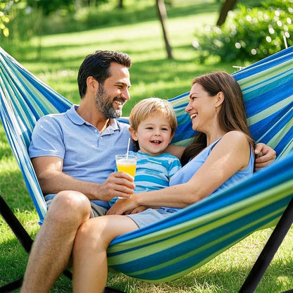 Double Hammock with Stand, 2 Person Hammock with Carrying Bag,Heavy Duty Portable,500 lb Capacity, Perfect for Both Indoors and Outdoors，Ocean Breeze