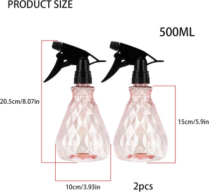 2 Pcs Spray Bottles, 500 ml/17 oz Empty Water Spray Bottles, Plastic Reusable Adjustable Mist Sprayer Squirt Bottles Containers Refillable for Cleaning Solutions, Gardening, Plants (Pink)