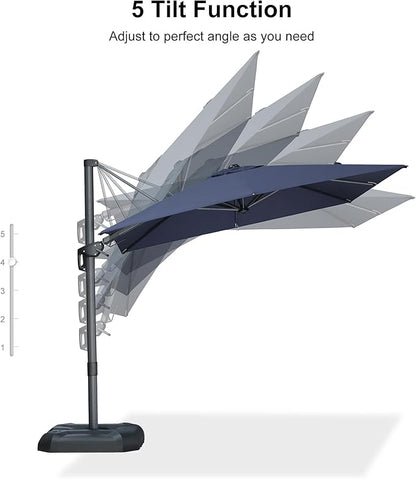 PURPLE LEAF 8' X 8' Left-right Tilting Patio Umbrella Outdoor Cantilever Swivel Square Umbrella Aluminum Offset Umbrella with 360-degree Rotation for Garden Deck Pool Patio Navy Blue