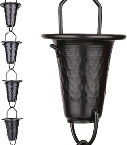 Hand-Hammered Fluted Rain Chain 8.5 FT – Black Powder-Coated Aluminum - Functional and Decorative Replacement for Gutter Downspouts - Premium Rain Chains for Gutter