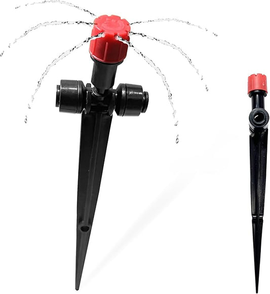 20PCS Push-to-Fit Drip Irrigation Emitters for 1/4 inch Irrigation Tubing, Two-Way Connection Adjustable Drip Emitter Sprayer with Stake, Irrigation Dripper Sprinklers for Drip Irrigation System