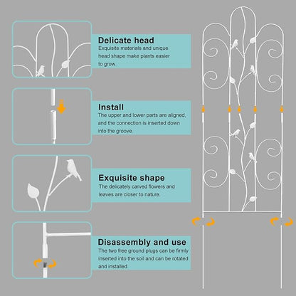 2 Pack Metal Garden Trellis for Climbing Plants Outdoor 61''x 18.5" Rose Flower Support Rustproof Sturdy Leaves Garden Trellis for Vegetables Trellis for Potted Plants - White