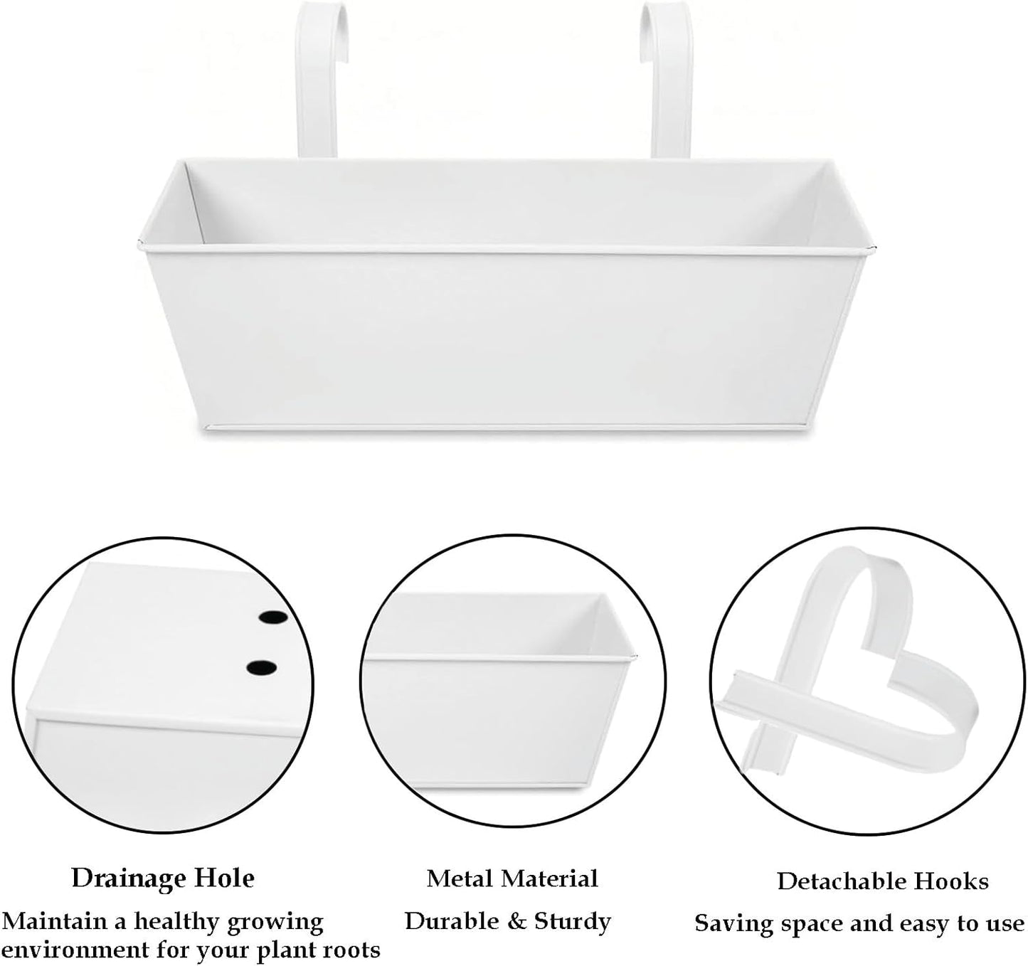 3 Pcs Large Hanging Flower Pots for Railing Or Fence 16 Inch Railing Planter Box for Any Balcony, Porch or Deck Countryside Style Window Planter Boxes Are Perfect to Herbs & Flowers for Garden (White)