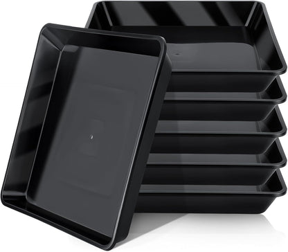 GREANER 6 Packs Square Plant Saucer, Plant Water Dray Tray, Durable Thick Plant Pot Dish for Flower Pot, Plastic Plant Tray to Catch Water for Indoor Outdoor(10 Inch, Black)