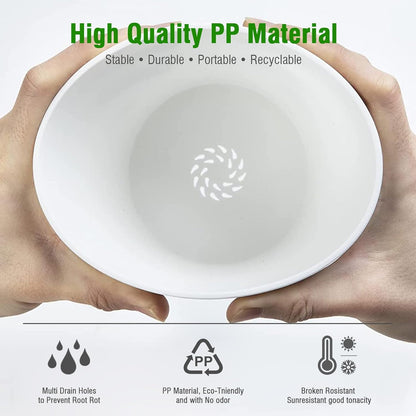 6 Inch Plant Pots Bulk, 6 Pack Plastic Planters with Drainage Holes and Saucers for Indoor Outdoor House Plants and Flowers,White Spots