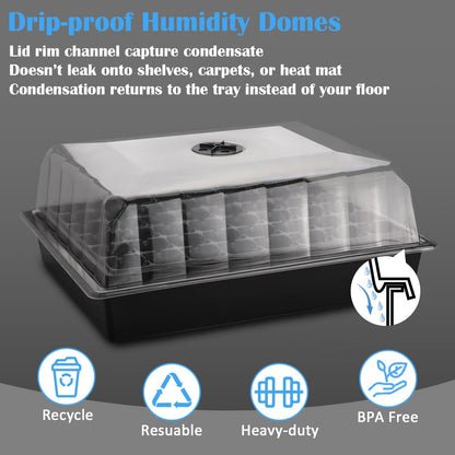 5-Pack No Drip Seed Starter Trays with 4" Humidity Dome - 240 Cells Deep Root Plug Trays, 2.76" Depth for Strong Roots Perfect for Vegetables, Herbs, Flowers & Plant Propagation, Gardening Supplies