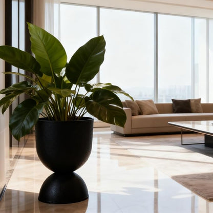 Lookat Modern Hourglass Planter, Indoor Decorative Plastic Plant Container, Textured Metal Look, Contemporary Home Garden Pot (Beige, CUP001)