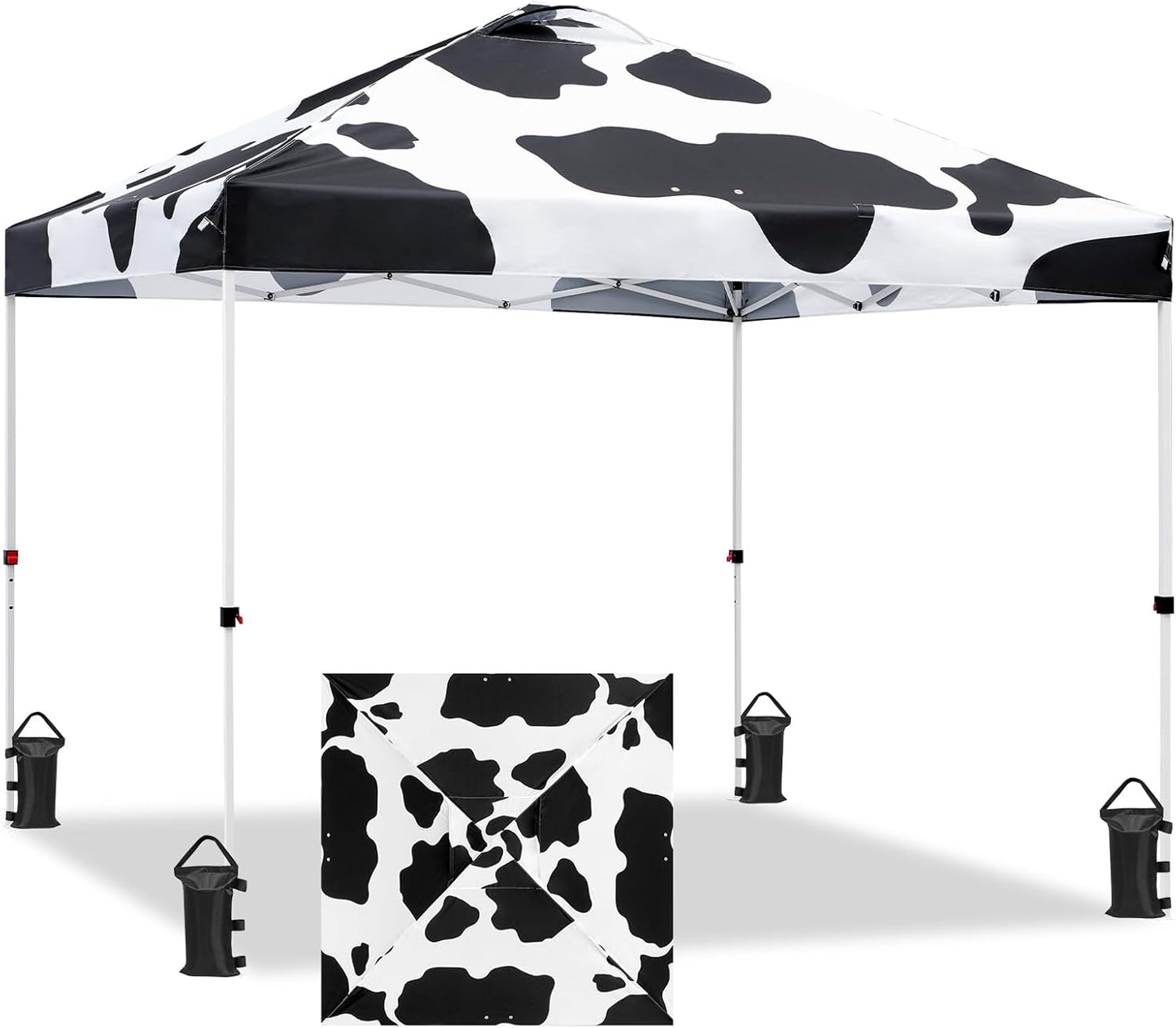 EAGLE PEAK Pop Up Canopy Tent with Wheeled Carry Bag, 8 Stakes, 4 Ropes, 4 Weight Bags, Easy Set Up Tent Canopy, 10x10 ft, 100sqft of Shade, Cow Print