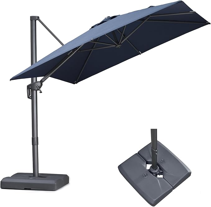 PURPLE LEAF 10 FT Outdoor Umbrella with Base Patio Cantilever Aluminum Umbrella with 3 Years Fade Resistance Recycled Fabric Offset Square with 360-degree Rotation for Deck Pool Garden, Ocean Slate