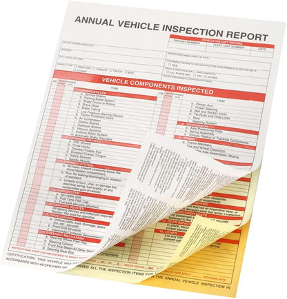 25 Pack 3-Ply Carbonless Annual Vehicle Inspection Report Form with White Interior Inspection Label and Red Exterior Aluminum Inspection Label