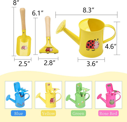 Sungmor Kids Gardening Tools Set Cute Little Gardener Kit | Package Includes 3PC Yellow Ladybird Watering Can & Trowel & Rake Gardening Hand Tools | Perfect for Garden,Yard or Beach