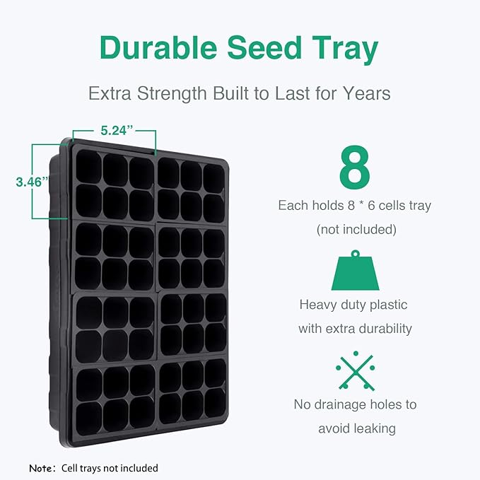 SOLIGT [Thick Plastic] 3-Set Strong Seed Starter Trays with 5" Humidity Domes for Seed Starting, Germination, Seedling Propagation & Plant Growing, Holds 144 Cells in Total