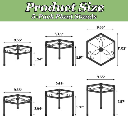 5-Pack Metal Plant Stands for Outdoor Indoor, Anti-Rust Iron Flower Pot Stand, Heavy Duty Plant Pot Shelf for Multiple Plant, Decoration Racks for Home, Patio & Garden