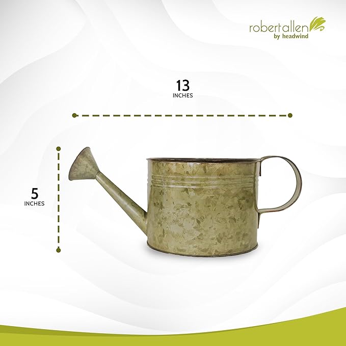 Headwind Countryside Collection - 6 Inch Rustic Green Galvanized Plant Watering Can for Outdoor & Indoor - Vintage Metal Watering Can Outdoor Planter by Robert Allen
