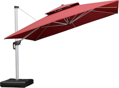 PURPLE LEAF Patio Umbrella 12 Feet Double Top Deluxe Square Offset Hanging Umbrella Cantilever Umbrella Outdoor Market Garden, Terra