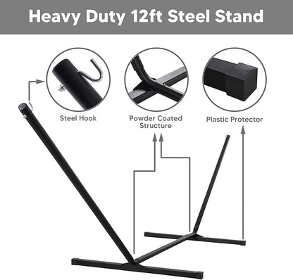 SUNCREAT Hammocks for Outside with Stand, Extra Large 2 Person Hammock with Stand, Dark Gray Drops