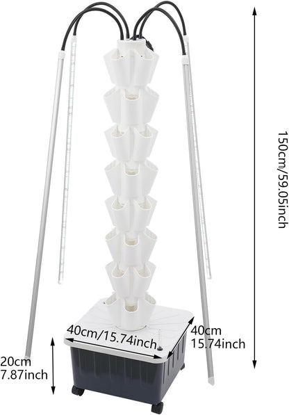 Hydroponic Tower, Vertical Planter Tower, 40 Planting Holes Water Planting Growing System Kit, Hydroponics Growing System Container with LED Grow Light for Herbs, Fruits and Vegetables