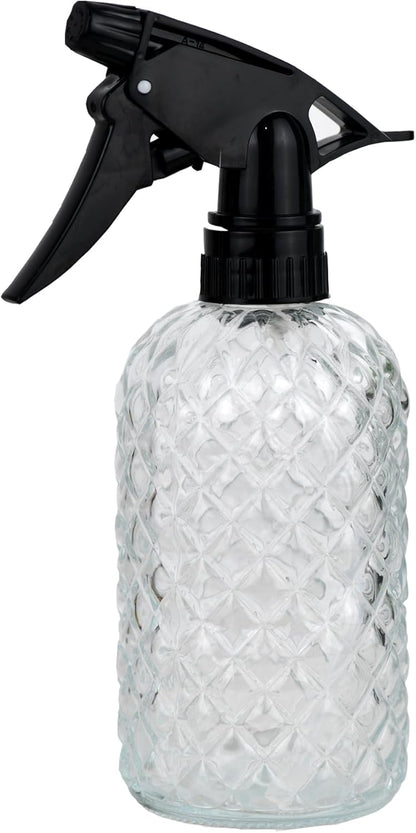 Glass Handheld Spray Bottle - 12oz Refillable Bottle ，Adjustable Nozzle Watering Can for Garden Plants Cleaning Solutions (Clear)