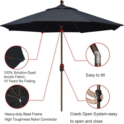 EliteShade USA 10-Year-Non-Fading 9Ft Market Umbrella Patio Umbrella Outdoor Table Umbrella with Ventilation, Black