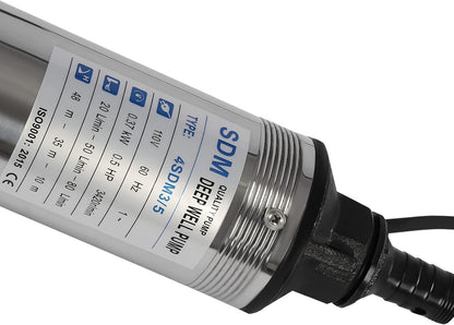 Deep Well Submersible Pump 110V 370W Electric Solar Powered Water Pump, 16 GPM Flow, 157ft Lift, Farm Ranch Irrigation Submersible Bore Hole Deep Well Pump 3420 RPM