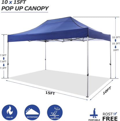 COBIZI 10x15 Heavy Duty Pop up Canopy Tent Easy Up Commercial Outdoor Canopy Wedding Party Tents for Parties All Season Wind & Waterproof Gazebo with Carry Bag, Dark Blue(Frame Thickened)