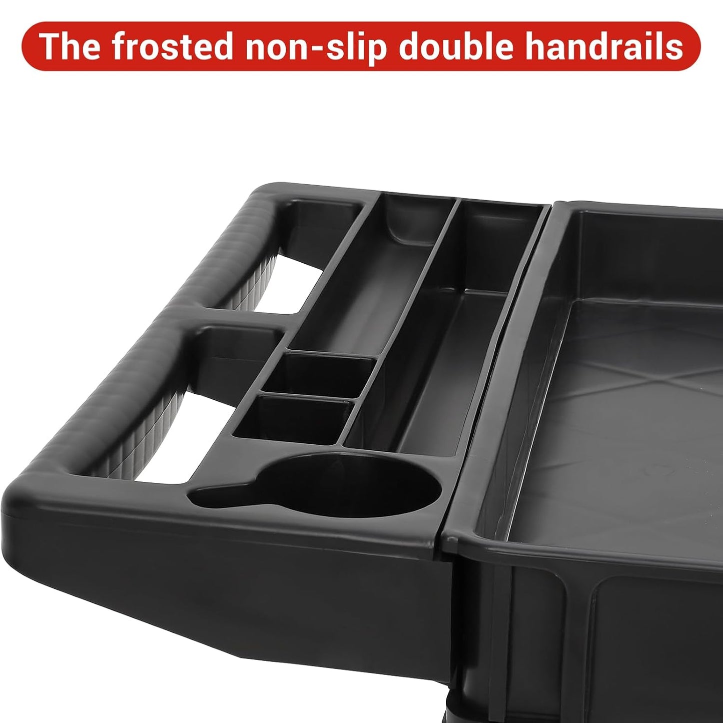 Utility Service Cart 2-Shelf 500 Lbs Capacity, Heavy Duty Rolling Cart with Two Trays and Brake Wheel for Warehouse, Garage, Cleaning, Manufacturing, Storage Handle, 45"X25" Black