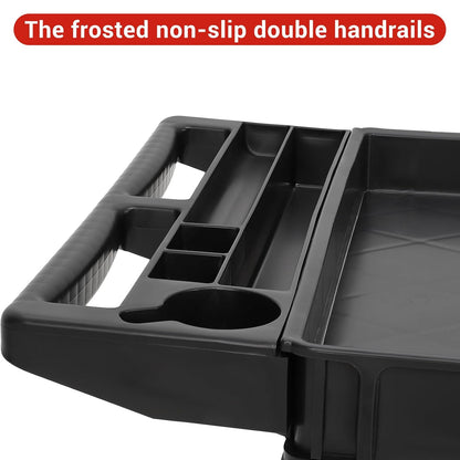 Utility Service Cart 2-Shelf 500 Lbs Capacity, Heavy Duty Rolling Cart with Two Trays and Brake Wheel for Warehouse, Garage, Cleaning, Manufacturing, Storage Handle, 45"X25" Black