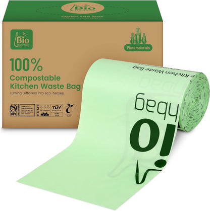 8 Gallon Compostable Trash Bags, 100 Count Flat-Top Garbage Bags Biodegradable, Medium Small Food Scrap Waste Bags for Kitchen Bathroom Office Car, US BPI and Europe OK Compost