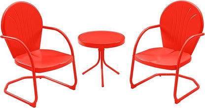 3 Piece Bistro Set, Anti-Rust Table and Chairs Set of 2, Waterproof Retro Metal Chairs for Outdoor Indoor/Porch/Lawn/Balcony- Red