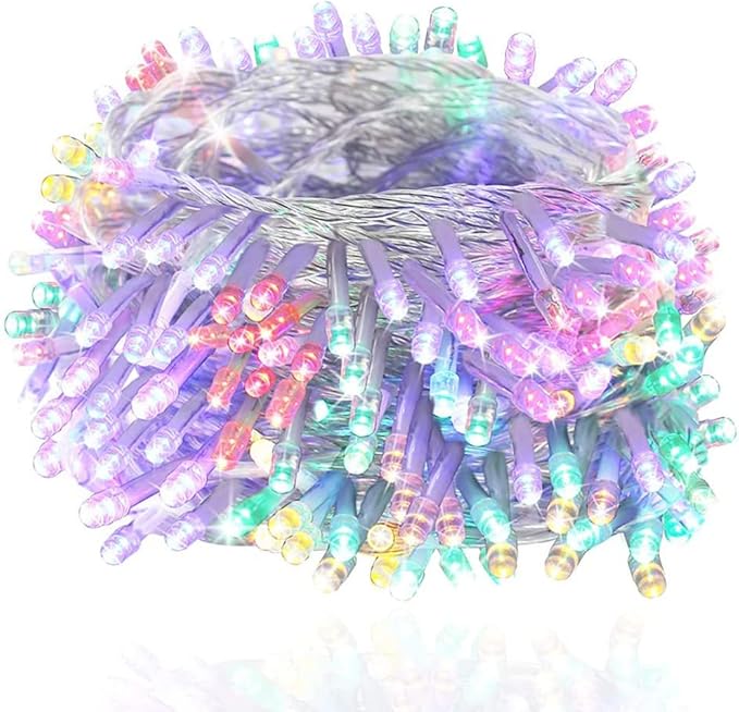 FULLBELL Fairy Lights Outdoor String Lights 33ft 100 LED with Memory Modes Controller, Extendable Christmas Lights Decorations for Wedding, Christmas, Party, Patio, Indoor Outdoor (Multicolor1)