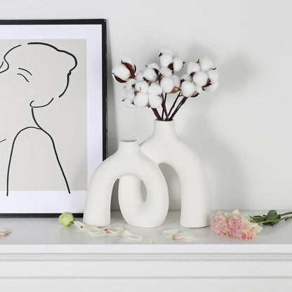 CEMABT Modern Nordic Boho Vase Set - Elegant White Matte Ceramic Home Decor for Living Room, Bookshelf, Mantel, Entryway Table & Console Décor | Shelf Decorations Gift