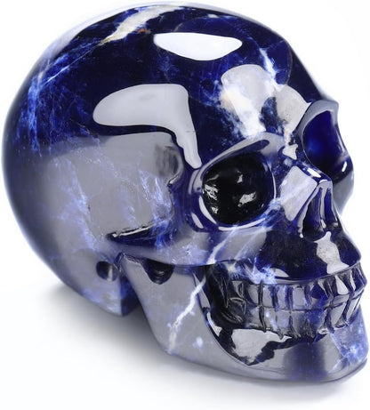 Skullis 2.0" Sodalite Crystal Skull, Hand Carved Gemstone Fine Art Sculpture, Reiki Healing Stone Statue.1483