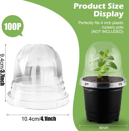 Humidity Domes for 4 Inch Pots, 100 Pack Transparent Plant Dome Covers with Ventilation, Clear Nursery Pot Domes for Seed Starting, Seedling Germination, and Gardening