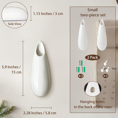 2 Pack White Ceramic Wall Vases,5.9 Inch Wall Hanging Plant Holder,Cubicle Modern Decor Plant Holder Vase for Indoor Plants, Hanging Propagation Flower Pots for Air Vases