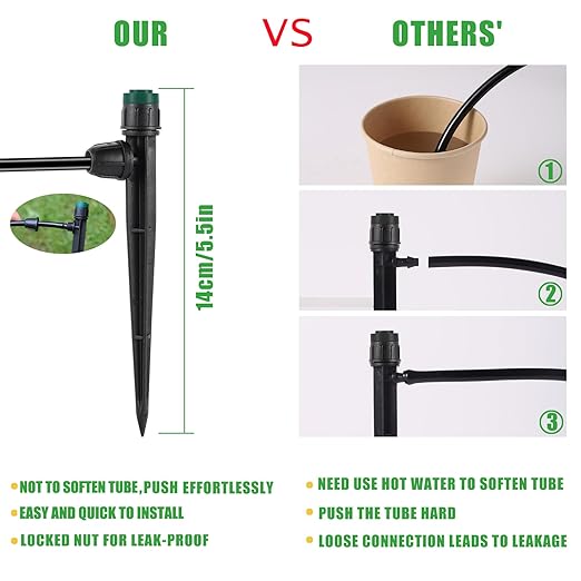 Drip Irrigation Emitters Sprayers for 1/4" Tubing, Adjustable 360 Degree Water Flow Sprayer on 5.5" Arrow Stake,with 1/4" Locked Tee for Watering System(30Pcs Sprayers and 30Pcs Tee)