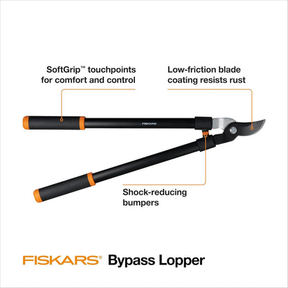Fiskars 28" Loppers for Tree Trimming, Heavy Duty, Rust-Resistant Sharp Bypass Steel Blade Loppers, Branch Cutter up to 1.5" Diameter Cut Capacity, Shock-Absorbing Handle, Garden Tools