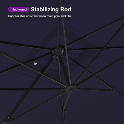 PURPLE LEAF 9' X 12' Rectangle Patio Umbrella with Base Large Cantilever Outdoor Umbrella Offset Umbrella with 360-degree Rotation Garden for Deck Backyard Pool Navy