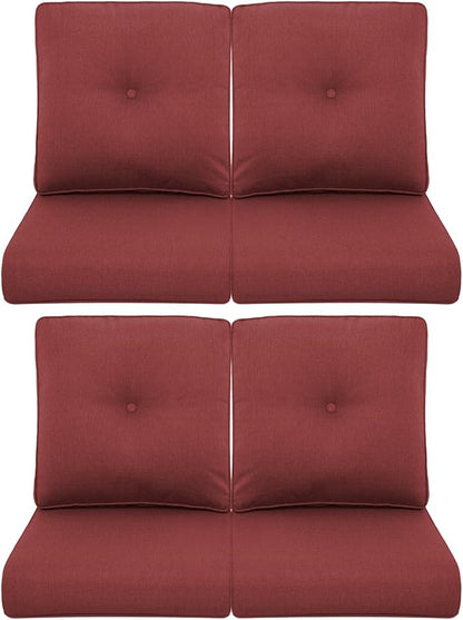 Patio Chair Cushions 4 Packs - Outside High Back Thick Water-Resistant Cushion 22x24 with Zipper Cover for Outdoor Glider Rocking Chairs Loveseat Couch – Red/Buckle