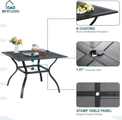 MFSTUDIO Outdoor Dining Set for 4, Patio Dining Set with Umbrella Hole, 5 Piece Patio Table and Chairs Set for Deck/Backyard/Poolside/Garden