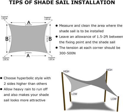 KANAGAWA Sun Shade Sail 13'x20' Gray Rectangle UV Block Canopy Awning Shelter Fabric Cloth Screen for Outdoor Patio Garden Backyard