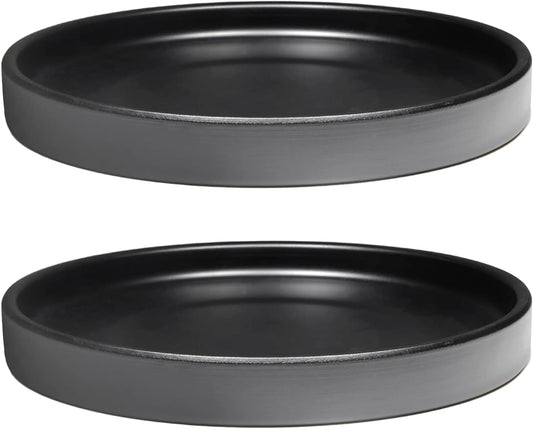 2 Pack Ceramic Plant Saucer Pot Tray 7 Inch, Planter Saucers 4 5 6 7 8 9 10 11 12 13 Inch for Indoors Outdoor, Durable Sturdy Flower Drainage drip Water Tray for Glazed Pots Base (7 Inch-Black)