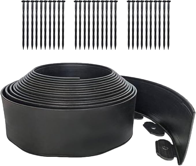 Landscape Edging Border 33FTx 4 Inch Tall, Plastic Garden Borders Edging with 30 Spikes,Flexible Lawn Edging Edge for Garden,Grass,Flower Beds, Yard, Paver,Pathway-Black